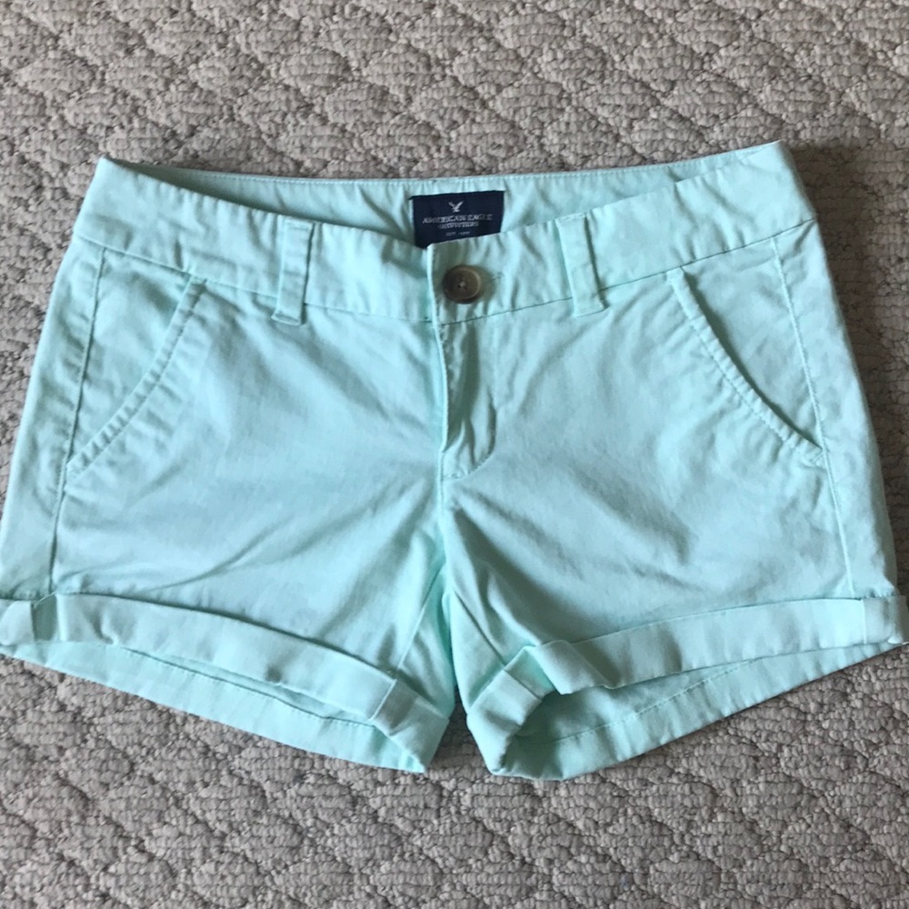 American eagle midi stretch teal shorts